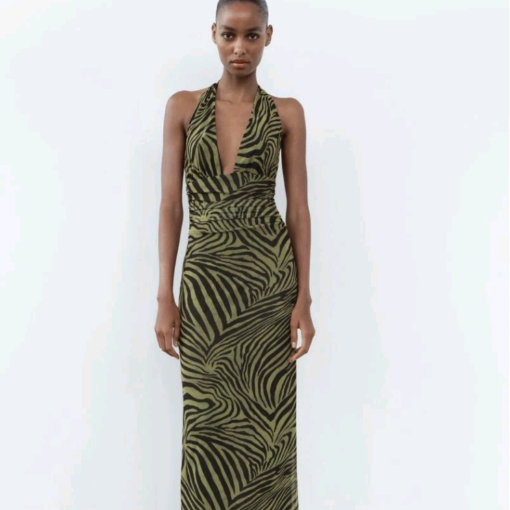 Zara Green Zebra Print Maxi Dress